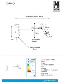 Lampada da parete in metallo bianco Torino - Markslöjd