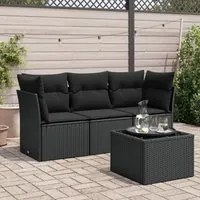 Set Divani da Giardino 4 pz con Cuscini Nero in Polyrattan 3249054