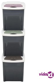 vidaXL Pattumiere Impilabili 3 pz 60 L Grigio Scuro