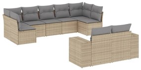 Set Divano da Giardino 9 pz con Cuscini Beige in Polyrattan