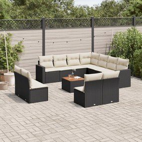 Set Divani da Giardino 12 pz con Cuscini Nero in Polyrattan