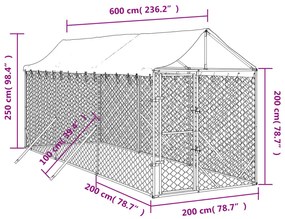 Cuccia cani da esterno tetto argento 2x6x2,5 m acciaio zincato