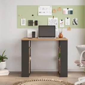 Scrivania Libreria Con Ripiani Laterali 90x60x74H Rovere E Antracite Bremen