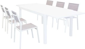 DEXTER - set tavolo in alluminio cm 160/240 x 90 x 75 h con 6 sedie Aulus