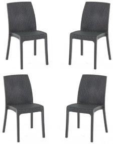 Sedia in polipropilene rattan per esterno VIRGINIA Antracite set 4 pezzi