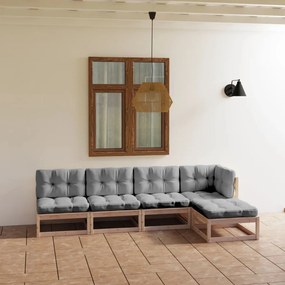 Set divani da giardino 5 pz con cuscini legno massello di pino