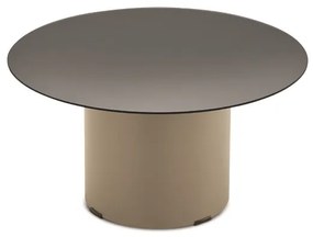 Tavolino tondo WAYLON 60 con base in metallo Beige e piano in vetro Fumč