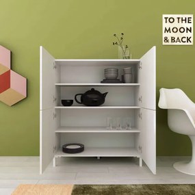 Credenza in legno 90x110 cm a 4 ante e 2 vani con ripiani Bianco Lucido HARAS