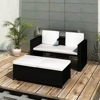 Set Divani da Giardino 4 pz con Cuscini in Polyrattan Nero