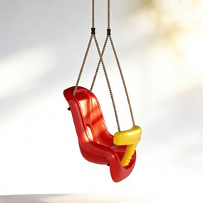 Altalena per Bambini 9-36 Mesi Regolabile 28x36x180 cm con Corde e Moschettoni in PE Rossa e Gialla...