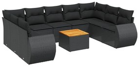 Set Divani da Giardino 10pz con Cuscini in Polyrattan Nero