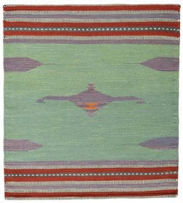 Kilim Tappeto 100x90 Verde (Iran) Tessuto A Mano