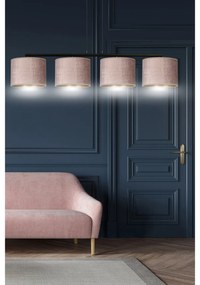 Lampadario 4 Luci Ganesha In Acciaio Nero E Paralumi In Tessuto Rosa
