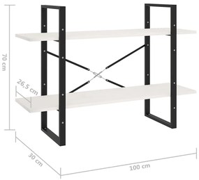 Libreria a 2 Ripiani Bianca 100x30x70 cm in Massello di Pino