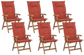 Set di 6 sedie in legno di acacia e cuscini terracotta JAVA Beliani