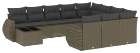 Set divani da giardino 11 pz con cuscini in polyrattan grigio