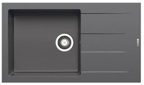 Lavello integrato 1 vasca con gocciolatoio laterale destro o sinistro PYRAMIS Athlos granito L 50 x L 86 cm grigio
