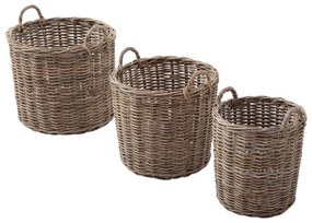 Set di 3 pezzi, Cesta polietilene Rattan con manici P 28 x L 47 x H 57 cm marrone