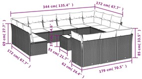 Set divani da giardino 14pz con cuscini in polyrattan