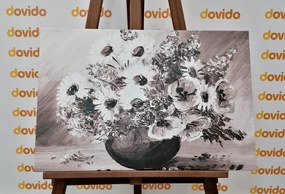 Stampa su tela – Dipinto a olio di fiori estivi in bianco e nero