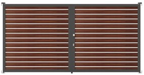 Cancello manuale battente Maia120-20 ALBA in alluminio noce telaio grigio, apertura centrale, L 350 x H 190 cm