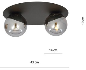 Plafoniera Minimal 2 Luci Mnemosine In Acciaio Nero E Sfere Di Vetro Fumè
