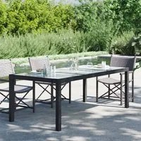 Tavolo Giardino Nero 190x90x75 cm Vetro Temperato e Polyrattan cod mxl 34240