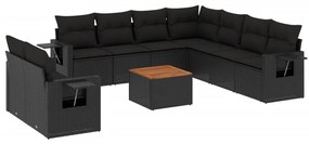 Set divani da giardino 10pz con cuscini in polyrattan nero