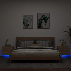 Comodini A Parete Con Luci Led 2 Pz Rovere Sonoma /