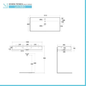 Lavabo sospeso 100cm rettangolare in ceramica bianca senza foro per rubinetto Rak Des