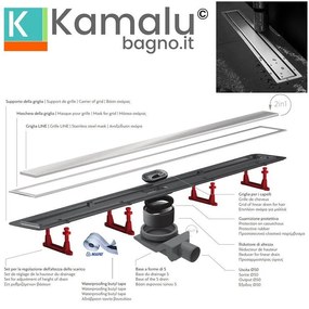 Kamalu - canalina di scarico doccia 30cm in acciaio inox con sifone c-300