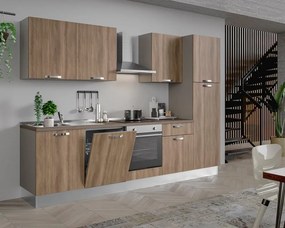 Cucina montata Dora DX L.300cm INDUZIONE+LAVASTOV+FRIGO rovere chiaro L 300 cm