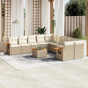 Set divani da giardino 11 pz con cuscini beige in polyrattan