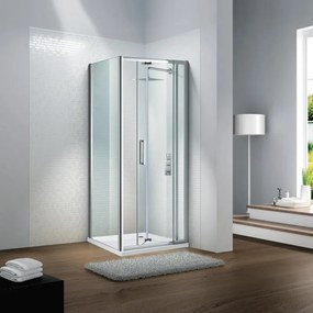 Porta doccia pieghevole Slimline L 90 x H 195cm, Sp. 6 mm in vetro vetro senza finitura / trasparente profilo cromo