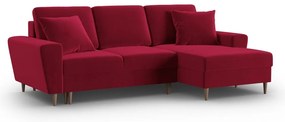 Divano angolare rosso allungabile e con contenitore (con penisola a destra/con chaise lounge) con rivestimento in velluto Kyoto – Cosmopolitan Design