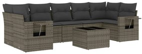 Set divano da giardino 8 pz con cuscini grigio in polyrattan