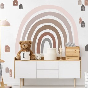 Adesivo murale arcobaleno in colori marroni e case boho | Inspio