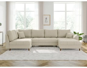 Divano angolare in velluto a coste color crema (angolo destro/U) Ariella - Ropez