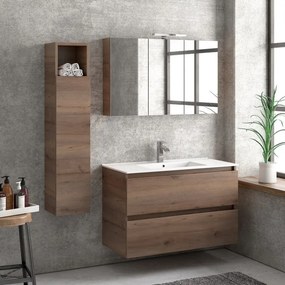 Composizione bagno sospesa 100cm: mobile con lavabo, specchio contenitore e colonna TOD-100F - KAMALU
