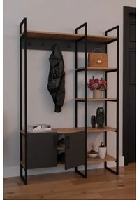 Mobile Ingresso Industrial 120x34x180 Con Scarpiera Appendiabiti E Ripiani Yago Antracite E Rovere