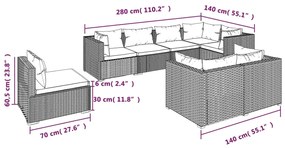 Set Divani da Giardino 8 pz con Cuscini in Polyrattan Marrone