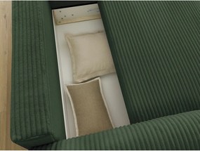 Divano angolare in verde scuro allungabile (con penisola a destra) con rivestimento in velluto a coste Lucien – Bobochic Paris