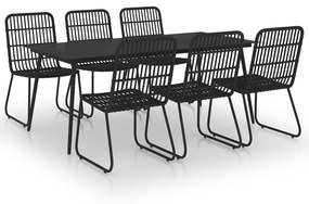 Set da pranzo da giardino 7 pz in polyrattan e vetro