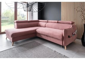 Divano letto angolare in velluto rosa chiaro (angolo sinistro) Sweet Harmony - Miuform