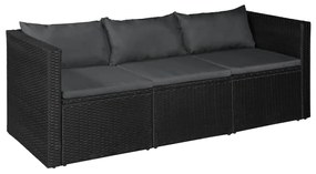 Set Divani da Giardino 3 pz in Polyrattan Nero e Grigio