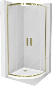 Mexen Rio cabina doccia semicircolare 90 x 90 cm, trasparente, oro + piatto doccia Flat, bianco - 863-090-090-50-00-4110G
