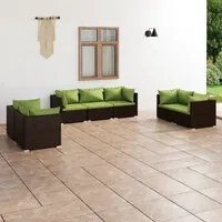 Set Divani da Giardino 7 pz con Cuscini in Polyrattan Marrone cod mxl 39008