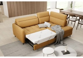 Divano angolare giallo allungabile/con contenitore (con penisola a destra/a L) e rivestimento in velluto Barea – ELTAP