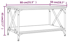 Tavolino Rovere Marrone 80x50x45cm in Legno Multistrato e Ferro