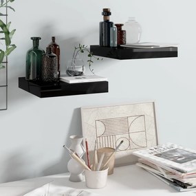 Scaffali A Parete 2 Pz Nero Lucido 23x23,5x3,8 Cm İn Mdf /